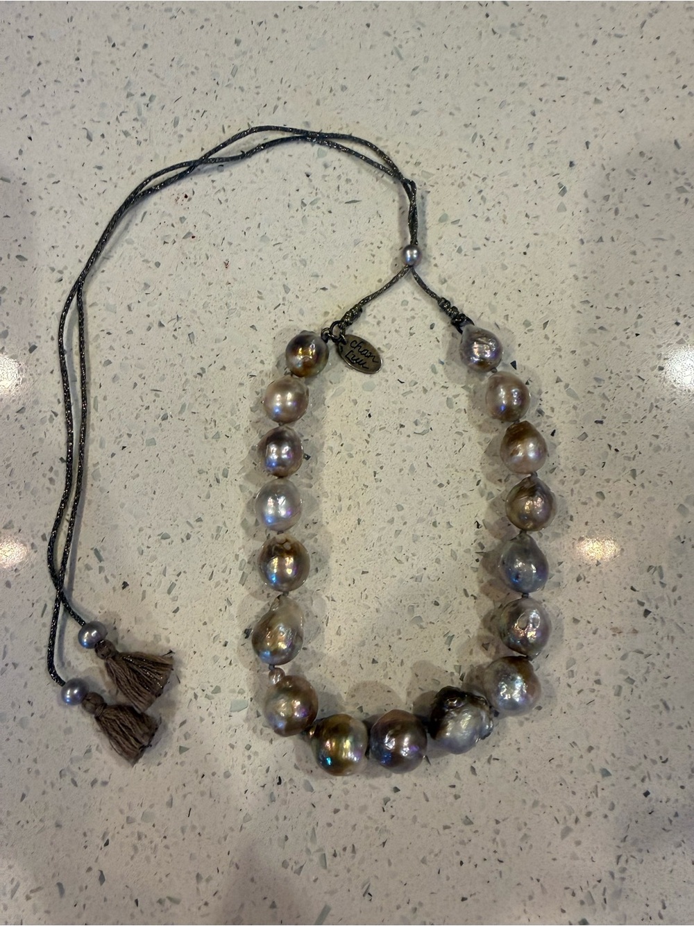 Chan Luu Iridescent Gray and Gold Pearl adjustable Necklace